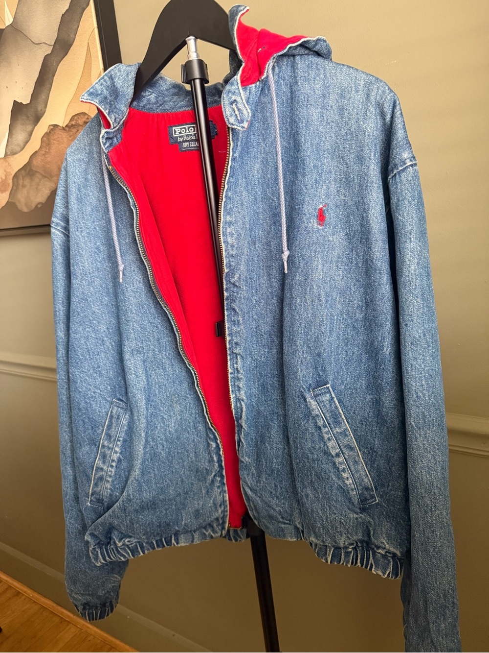 Vintage Polo by Ralph Lauren Denim Jacket with Red Lining - Picture 6 of 12